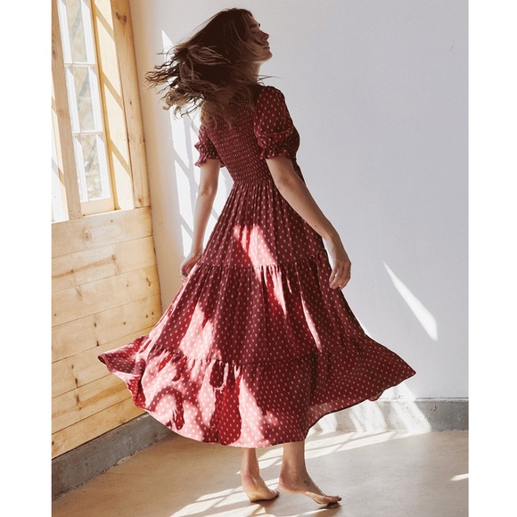 Christy Dawn The Brooklyn Midi Dress Dusty Crimson Silk NWT - Picture 11 of 11